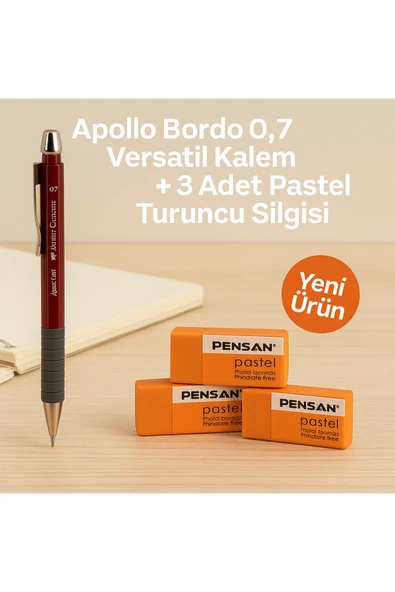 Apollo Beyaz 0.7 Versatil Kalem + 3 Adet Beyaz Silgi ürün görseli 1