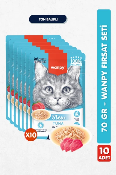 10lu Yetişkin Kedi Yaş Maması Ton Balıklı Premium Kalite 10 x 70 gr ürün görseli 1