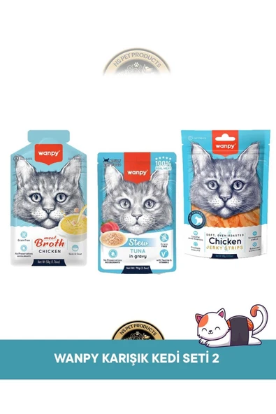 Pouch Ton Balık Kedi Yaş Mama 70 gr & Tavuk Çorbası 50 gr & Gerçek Tavuk Fileto Jerky Strips Y ürün görseli 1
