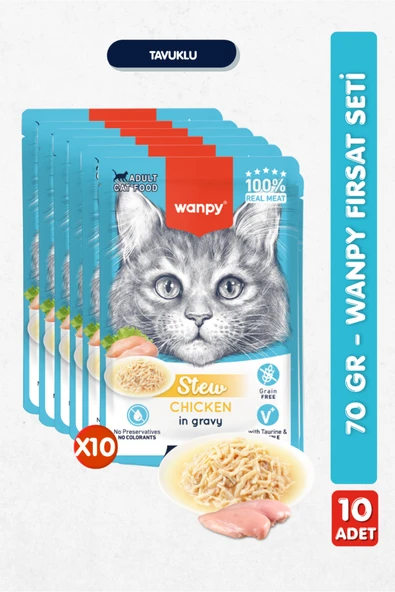 10lu Yetişkin Kedi Yaş Maması Tavuklu Premium Kalite 10 x 70 gr ürün görseli 1