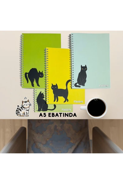 A5 Spiralli Kedi Konsept Defter 40 yaprak 4'lü (Tamamı Çizgisiz) ürün görseli 1