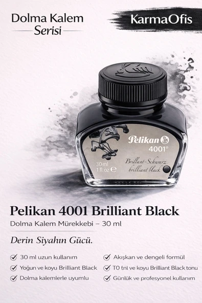 4001 Brilliant Black Dolma Kalem Mürekkebi 30 ml – Derin Siyah ürün görseli 1