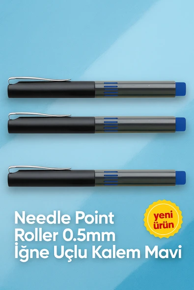 İğne Uçlu Roller Kalem 0.5 mm Mavi 3'lü Ekonomik Paket ürün görseli 1