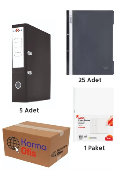 Siyah Renk Geniş Büro Klasörü Telli Dosya ve Poşet Dosya Seti 1 ürün görseli 1