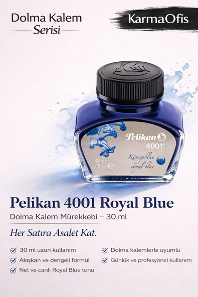 4001 Royal Blue Dolma Kalem Mürekkebi 30 ml – Canlı Klasik Mavi ürün görseli 1