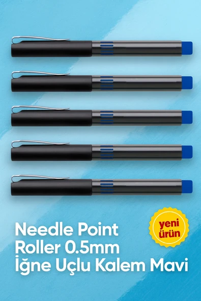 İğne Uçlu Roller Kalem 0.5 mm Mavi 5'li Ekonomik Paket ürün görseli 1