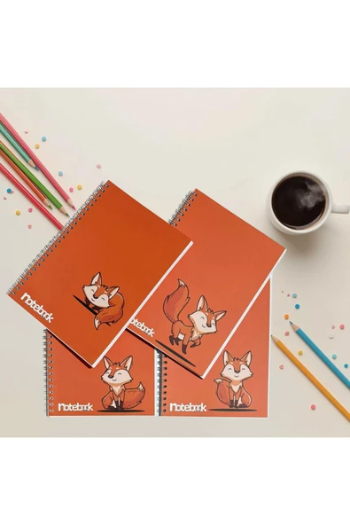A5 Spiralli Tilki Konsept Defter 40 yaprak 4'lü (Tamamı Çizgisiz) ürün görseli 1