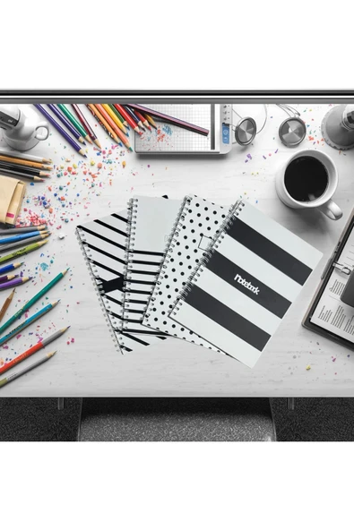 A5 Spiralli Zebra Defter 40 yaprak 4'lü (Tamamı Çizgisiz) ürün görseli 1