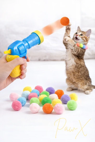 Kedi Oyun Tabancası Peluş Top Fırlatan Interaktif Oyuncak Eğlenceli Kedi Oyuncağı 15-20 Adet Toplu ürün görseli 1