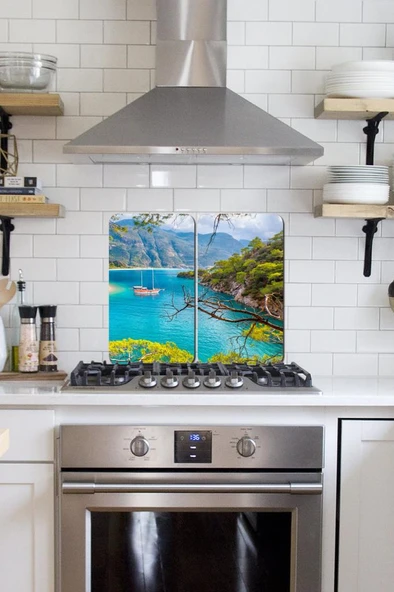 2'li 30x52cm Takım - Fethiye Desenli - Ocak Koruyucu - Cam Kesme Tahtası ürün görseli 1