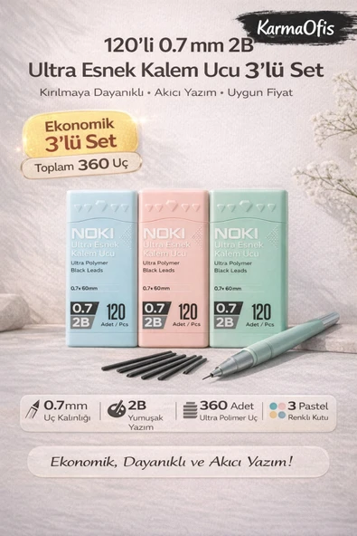120’li 0.7 mm 2B Ultra Esnek Kalem Ucu 3’lü Set | Kırılmaya Dayanıklı Ultra Polimer Versatil Uç ürün görseli 1