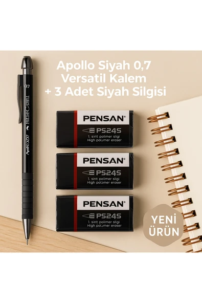 Apollo Beyaz 0.7 Versatil Kalem + 3 Adet Beyaz Silgi ürün görseli 1