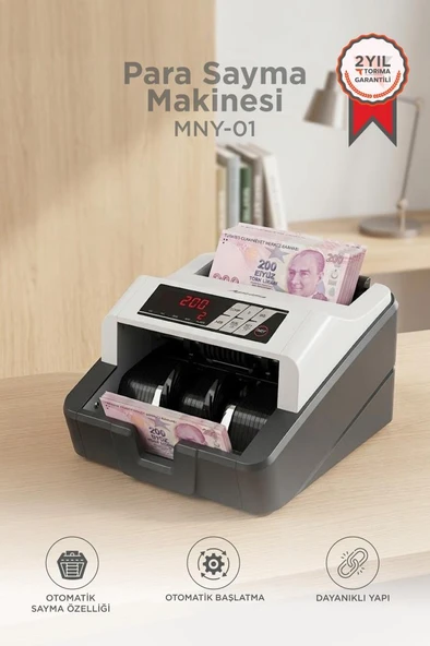 Profesyonel Para Sayma Makinesi UV+MG Sensörlü Geçersiz Para Tespitli MNY01 Gri ürün görseli 1