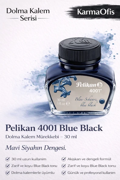 4001 Blue Black Dolma Kalem Mürekkebi 30 ml – Mavi Siyah Ton ürün görseli 1