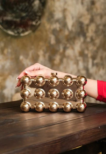 KADIN GOLD METAL ZİNCİR ASKILI KADIN ABİYE ÇANTA ürün görseli 1
