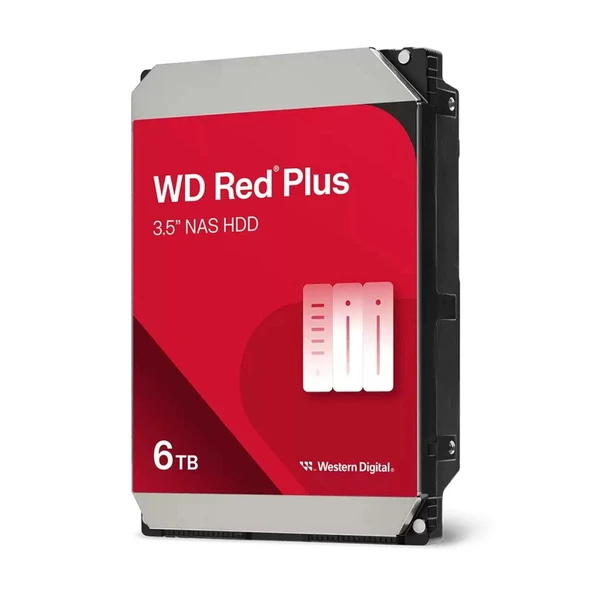 WD RED Plus, WD60EFPX, 3.5", 6TB, 256Mb, 5400 Rpm, 7/24 GÜVENLİK-NAS-SERVER, HDD ürün görseli 1