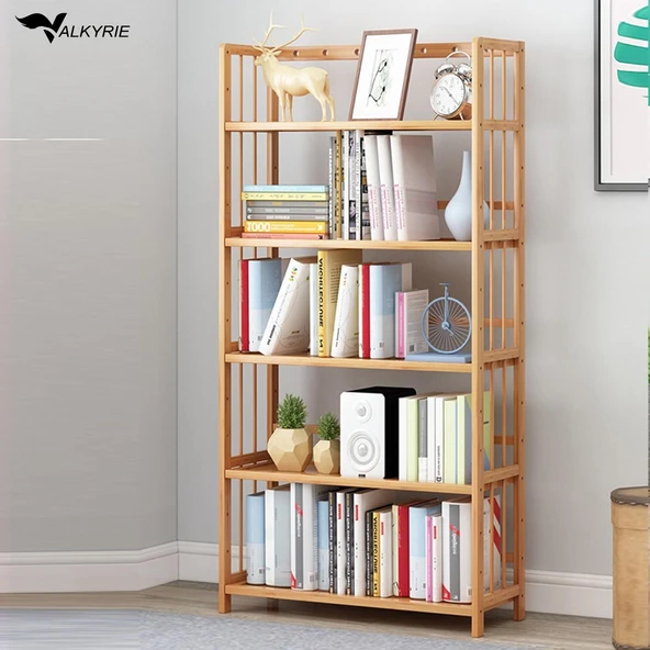Valkyrie 5 Katlı Bambu Raf Kitaplık 60x23x128 cm Çok Amaçlı Düzenleyici Dekoratif Organizer ürün görseli 1