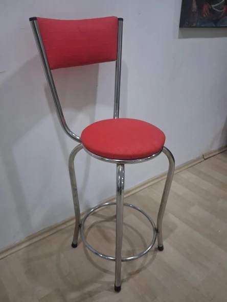 Sandalye Bar Tabure 90676 Model Kırmızı Suni Deri Döşem Metal Krom Kaplama 1 Adet ürün görseli 1