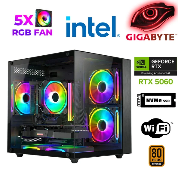 Xaser Air X20 i5 14400F 16GB DDR5 Ram 1TB M.2 NVMe SSD 8GB RTX5060 Masaüstü Oyuncu Bilgisayarı ürün görseli 1