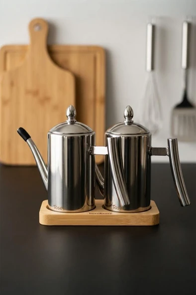 Bambum Standlı 2'li Çok Amaçlı Çelik Demlik Yağlık Yağdanlık 500ml ürün görseli 1