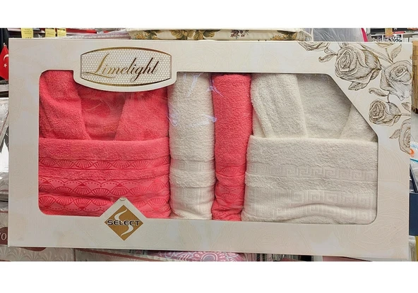 Limelight Select Ekonomik Aile Bornoz Seti (6 Parça)-Krem Nar Çiçeği ürün görseli 1