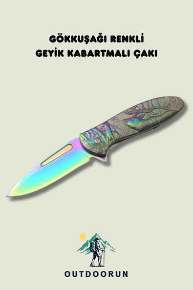 Gökkuşağı Renkli Geyik Kabartmalı Çakı - 19,5 cm ürün görseli 1