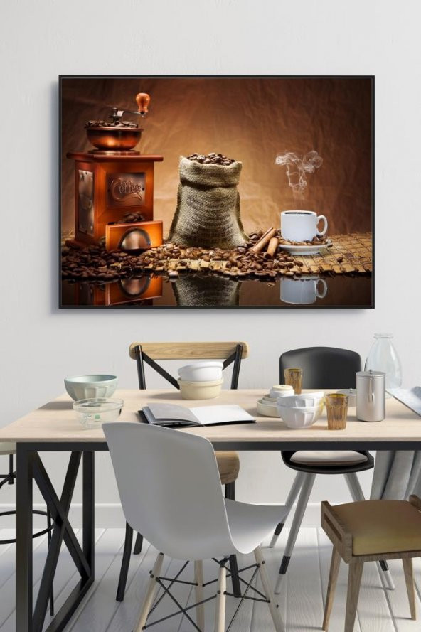60 x 70 cm Kahve Değirmeni Desenli Cam Tablo 4mm Temperli Camdır ürün görseli 1