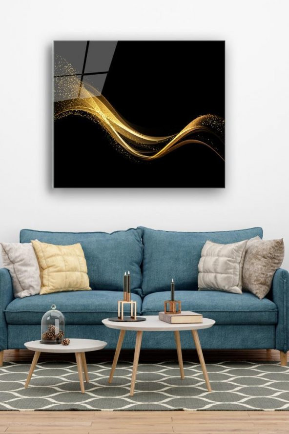 60 x 70 cm Altın Dalga Desenli Cam Tablo 4mm Temperli Camdır ürün görseli 1
