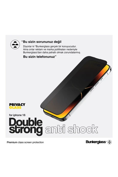 PRIVACY DOUBLE STRONG iPh.16 PLUS uyumlu CAM EKRAN KORUYUCU ürün görseli 1