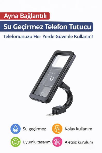 Motosiklet İçin Su Geçirmez Telefon Tutucu Ayna Bağlantılı Şarj Girişli Ve Kulaklık Girişli ürün görseli 1