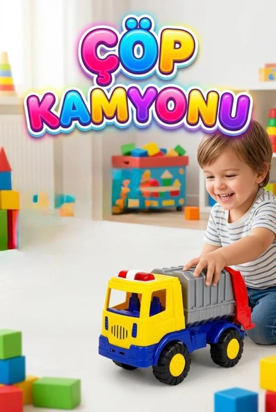 Sürtmeli 20cm 3 Parça Aksesuarlı Çöp Kamyonu İş Makinası Temalı Eğitici Oyuncak Araba ürün görseli 1