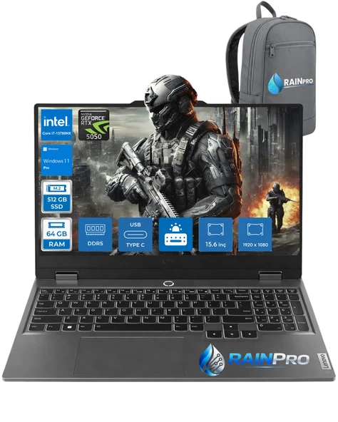 LOQ 15IRX10 Intel® Core İ7-13700HX 64 GB RAM 512 GB SSD RTX5050 15.6" Full HD Gaming Laptop 83JE00WGTRRNP16 ürün görseli 1