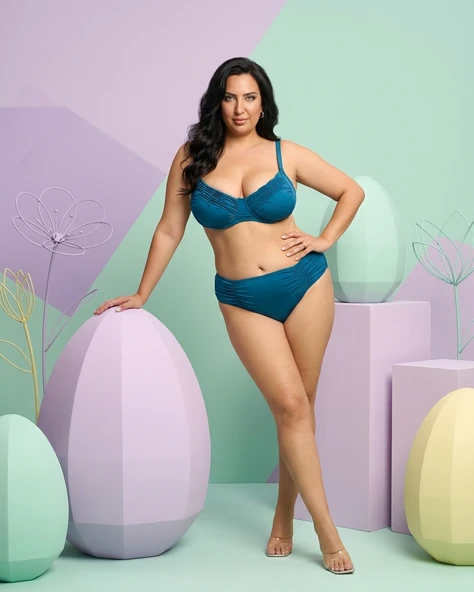 Büyük Beden Telli Klasik Kesim Balenli Toparlayıcı Yüksek Bel Kadın Bikini Takım ürün görseli 1