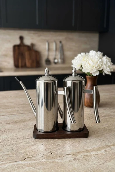 Atbyhome 2'Li Çelik 3 Parça 700ml Standlı Çok Amaçlı Demlik Yağlık Yağdanlık Seti ürün görseli 1
