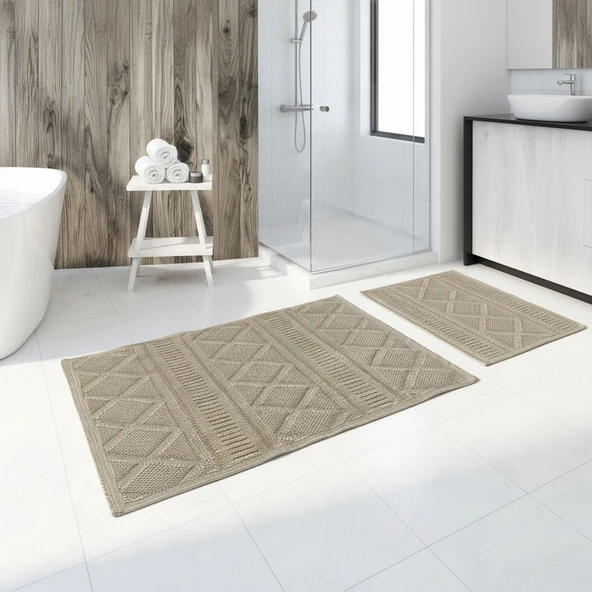 LARİSSMOON LOOMX Banyo Paspası 2’li Set Yıkanabilir Dokuma Yüzey Kaymaz Taban Banyo Halısı Paspas ürün görseli 1