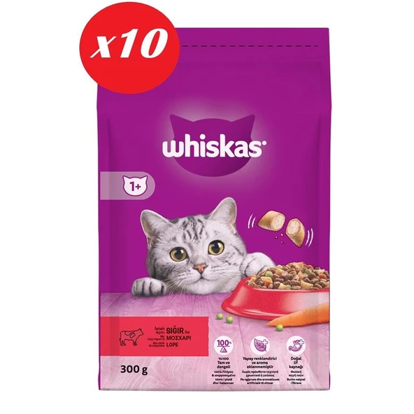 Whiskas Biftekli Havuçlu Kuru Kedi Maması 300 Gr Set 10'lu ürün görseli 1