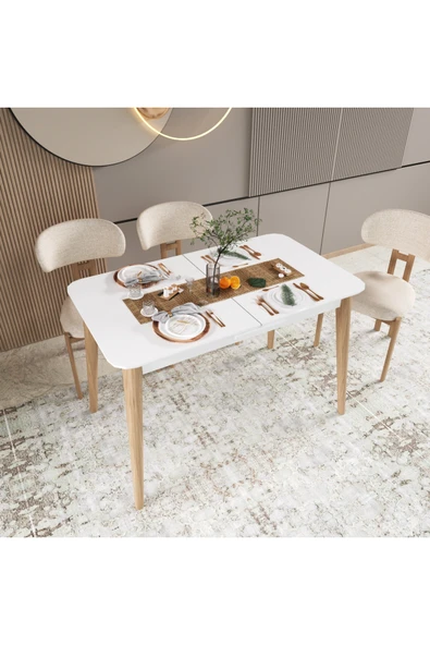 Kadita Yemek Masası, 70x114 Açılır Yemek Masası, Beyaz Yemek Masası ürün görseli 1
