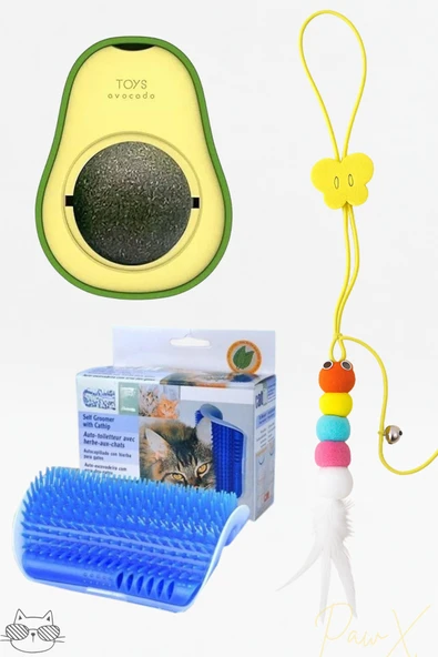 Kedi Oyuncak Seti Catnip Avokado Oyuncak Elastik Yapışkanlı Peluş Olta ve Kedi Kaşıma Aparatı ürün görseli 1