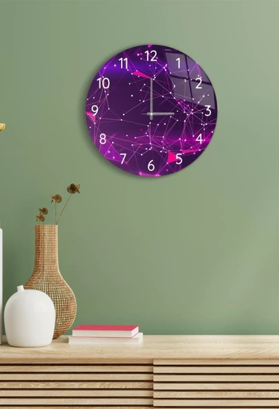 Çap 37cm - Dijital Mor - Dekoratif Cam Duvar Saati ürün görseli 1