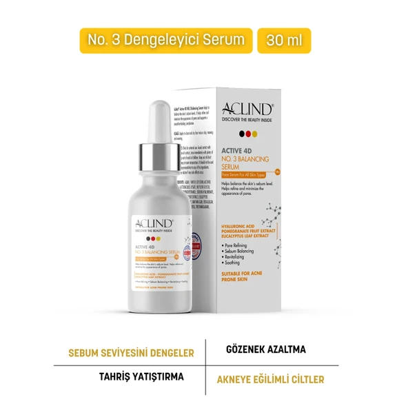 Aclind Active 4D No:3 Gözenek Sıkılaştırıcı ve Sebum Dengeleyici Serum - Akneye Eğilimli Ciltler 30 ml ürün görseli 1