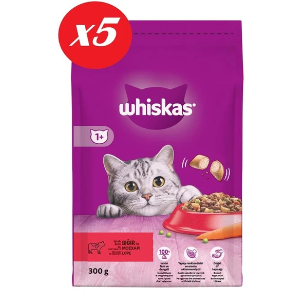 Whiskas Biftekli Havuçlu Kuru Kedi Maması 300 Gr Set 5'li ürün görseli 1