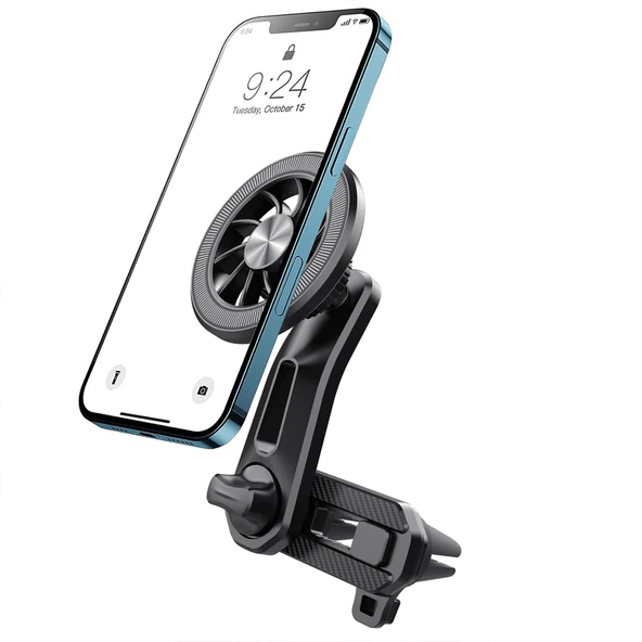 Araç İçi Manyetik Telefon Tutucu Havalandırma Izgarası Uyumlu 360° Döner Mini Fan Tasarımlı Telefon Standı ürün görseli 1