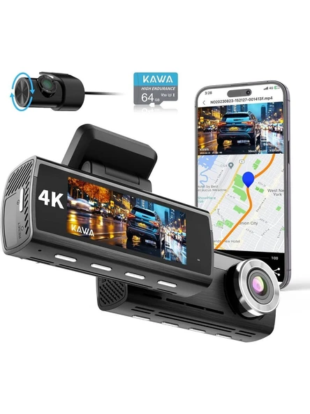 Kawa D8 4K Dash Kamera, Ön & Arka, Sesli Komut, Gps, Gece Görüşü, Wifi, Döngü Kaydı ( 2.EL ÜRÜNDÜR ) ürün görseli 1