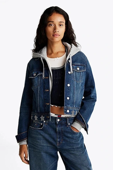 Tommy Hilfiger STUDDED DNM TRCKER JCKT AI9057 Kadın Mavi Ceket DW0DW198681BK ürün görseli 1