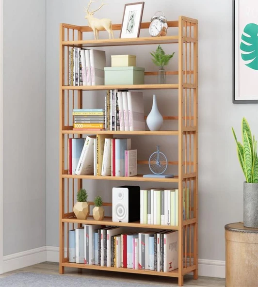 Valkyrie 6 Katlı Bambu Raf Kitaplık 78x23x149,5 cm Çok Amaçlı Düzenleyici Dekoratif Organizer ürün görseli 1