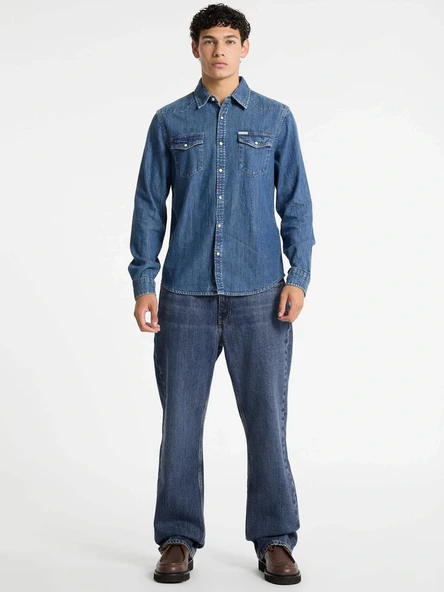 Guess  Erkek Mavi Slim Fit Denim Gömlek M4YH55D5EI1-GJRW ürün görseli 1