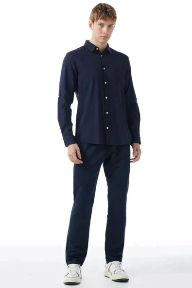 Tommy Hilfiger CHINO HARLEM PO DRWS CO LINEN Erkek Lacivert Pantolon MW0MW34533C5J ürün görseli 1