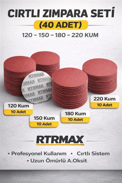 Cırtlı Zımpara Kağıdı Seti 115 mm Alüminyum Oksit 120-150-180-220 Kum 40 Parça ürün görseli 1