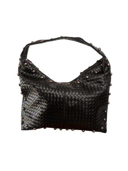 SİYAH METAL DETAYLI KADIN OMUZ ÇANTASI EN 35 CM BOY 20 CM ürün görseli 1