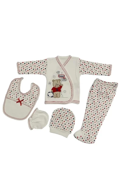 O Bebe 5li Hastane Çıkışı Yeni Doğan Zıbın Set Çantalı Ayı Kırmızı ürün görseli 1
